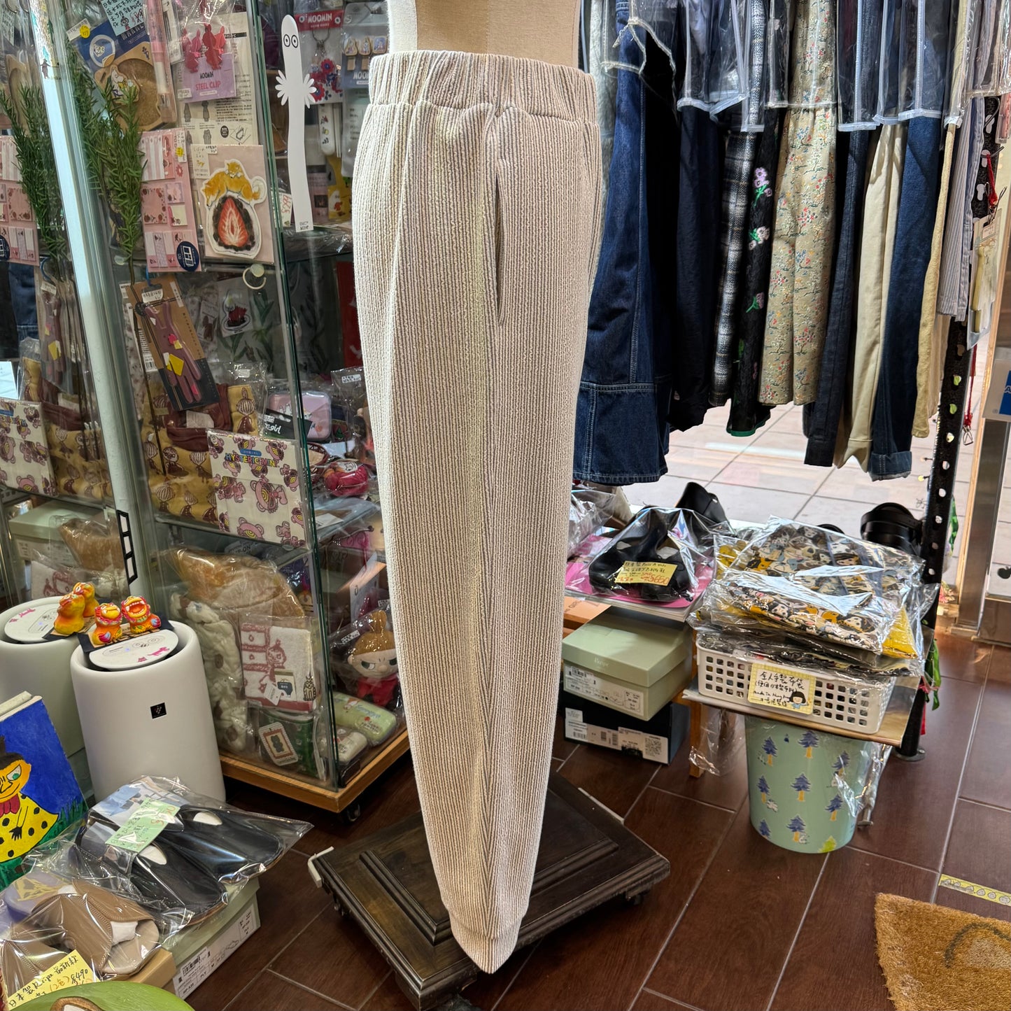 Yarra Light Grey Border Pants, made in Japan