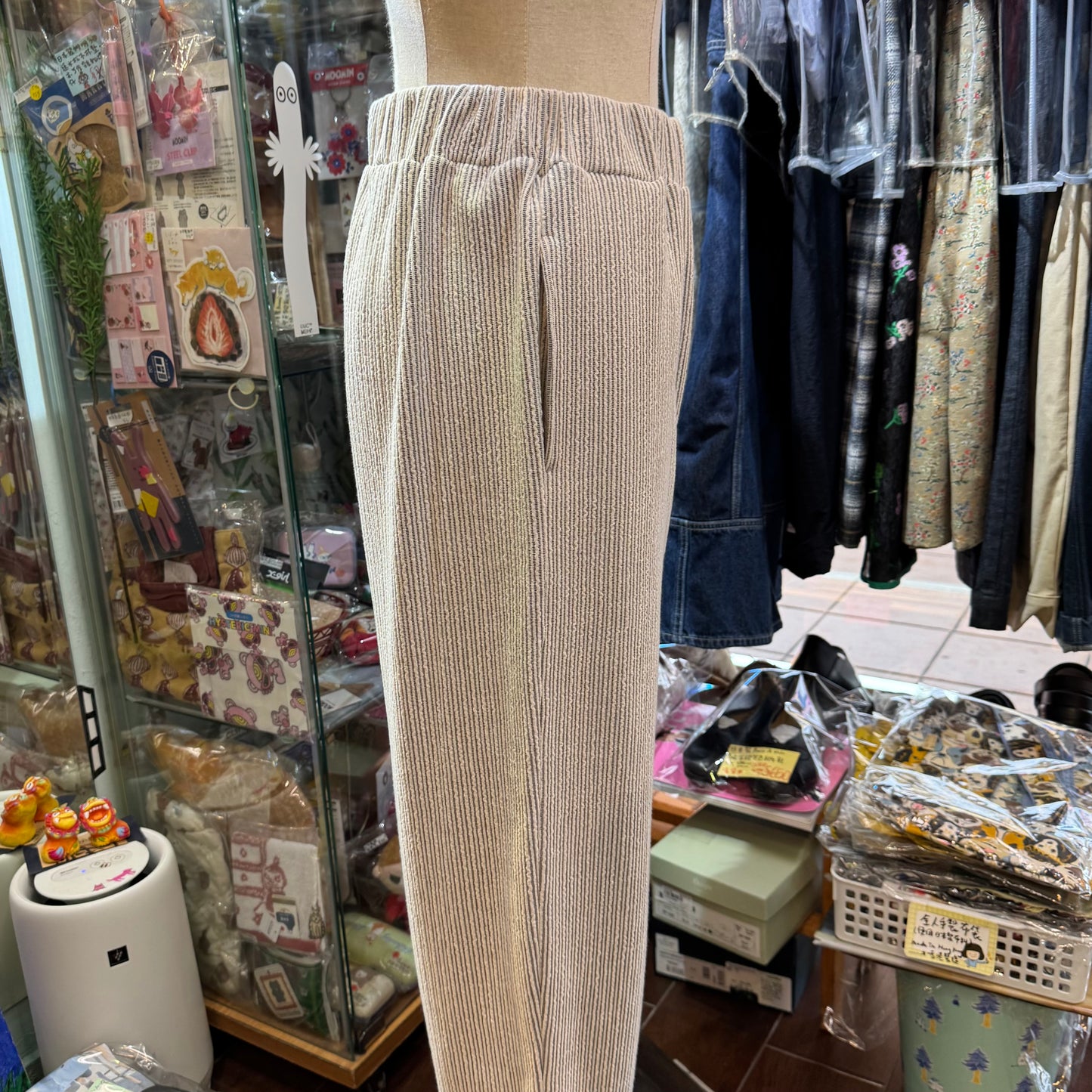 Yarra Light Grey Border Pants, made in Japan