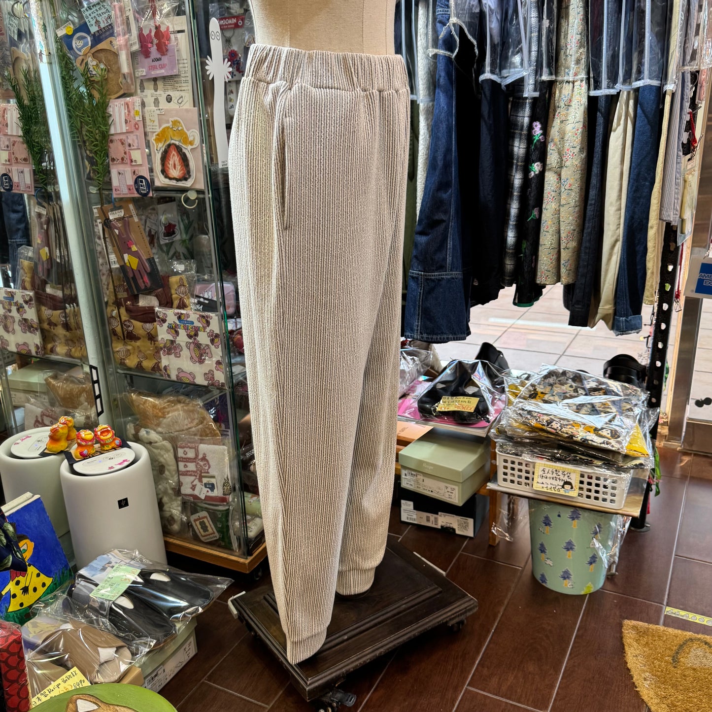 Yarra Light Grey Border Pants, made in Japan