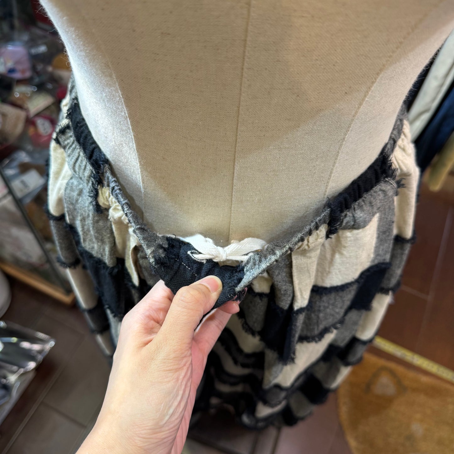 Tumugu Black X Natural Checked Wide-leg Pants
