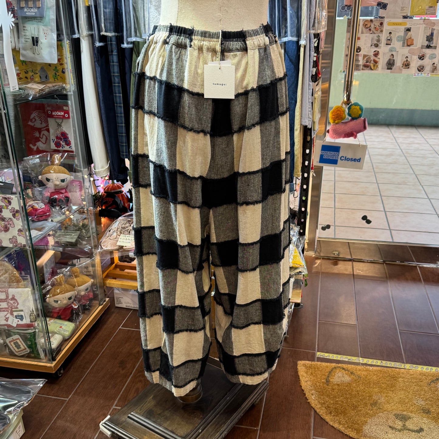 Tumugu Black X Natural Checked Wide-leg Pants