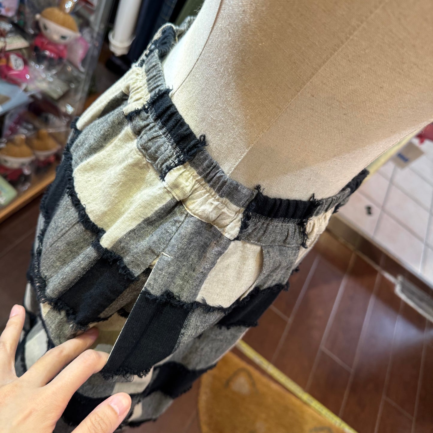 Tumugu Black X Natural Checked Wide-leg Pants