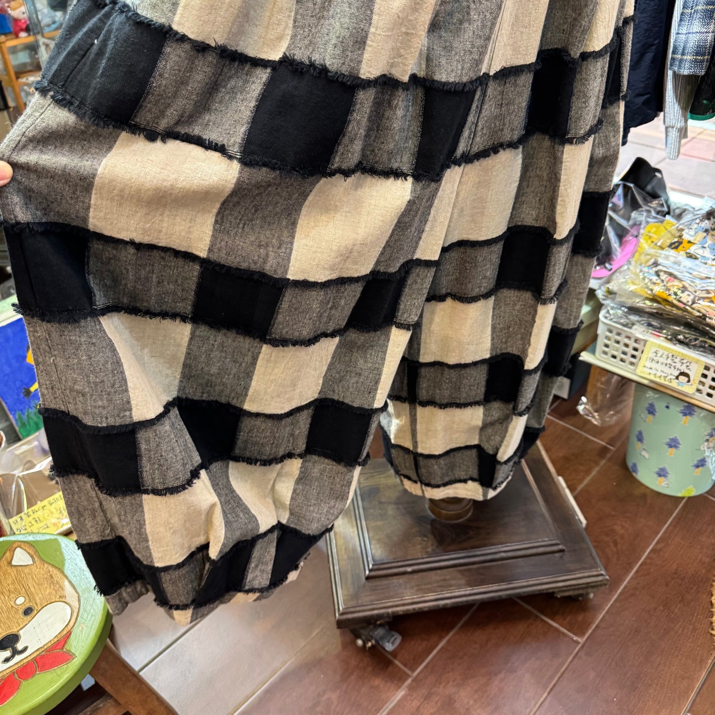 Tumugu Black X Natural Checked Wide-leg Pants