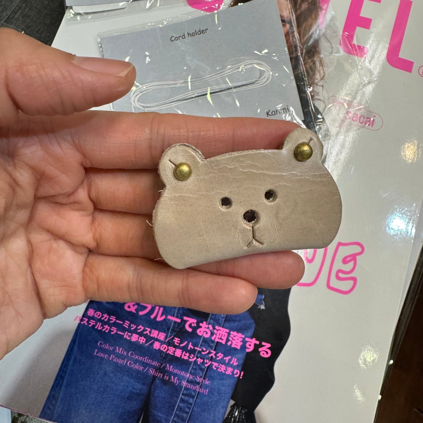 Kanmi Animals Leather Cord Holder, Bear, Cat and. Frog, 2 Sizes, made in Japan