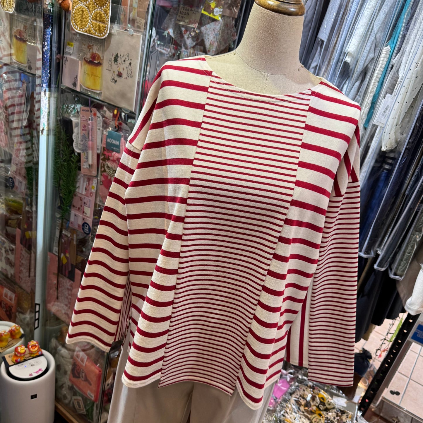 Sale- Tumugu Red Striped T-shirt, made in Japan
