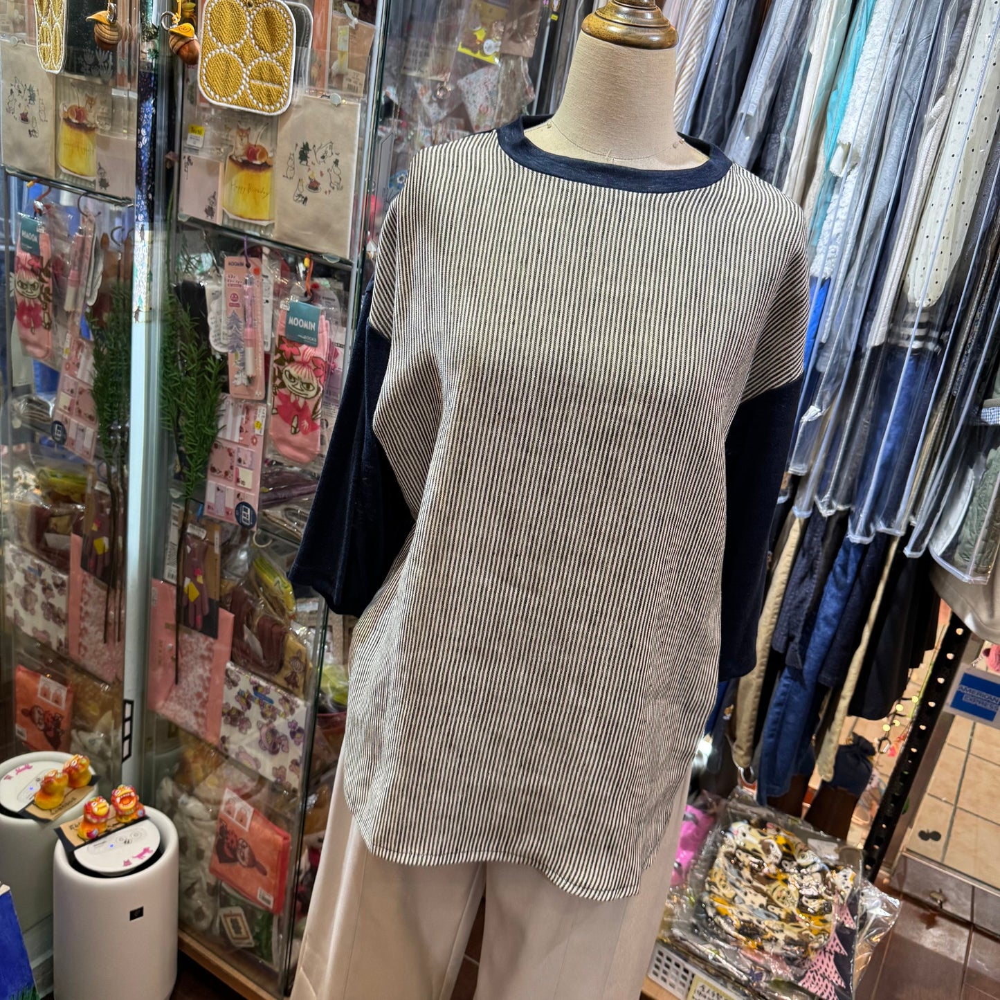 Days Navy Linen Striped T-shirt, made in Japan