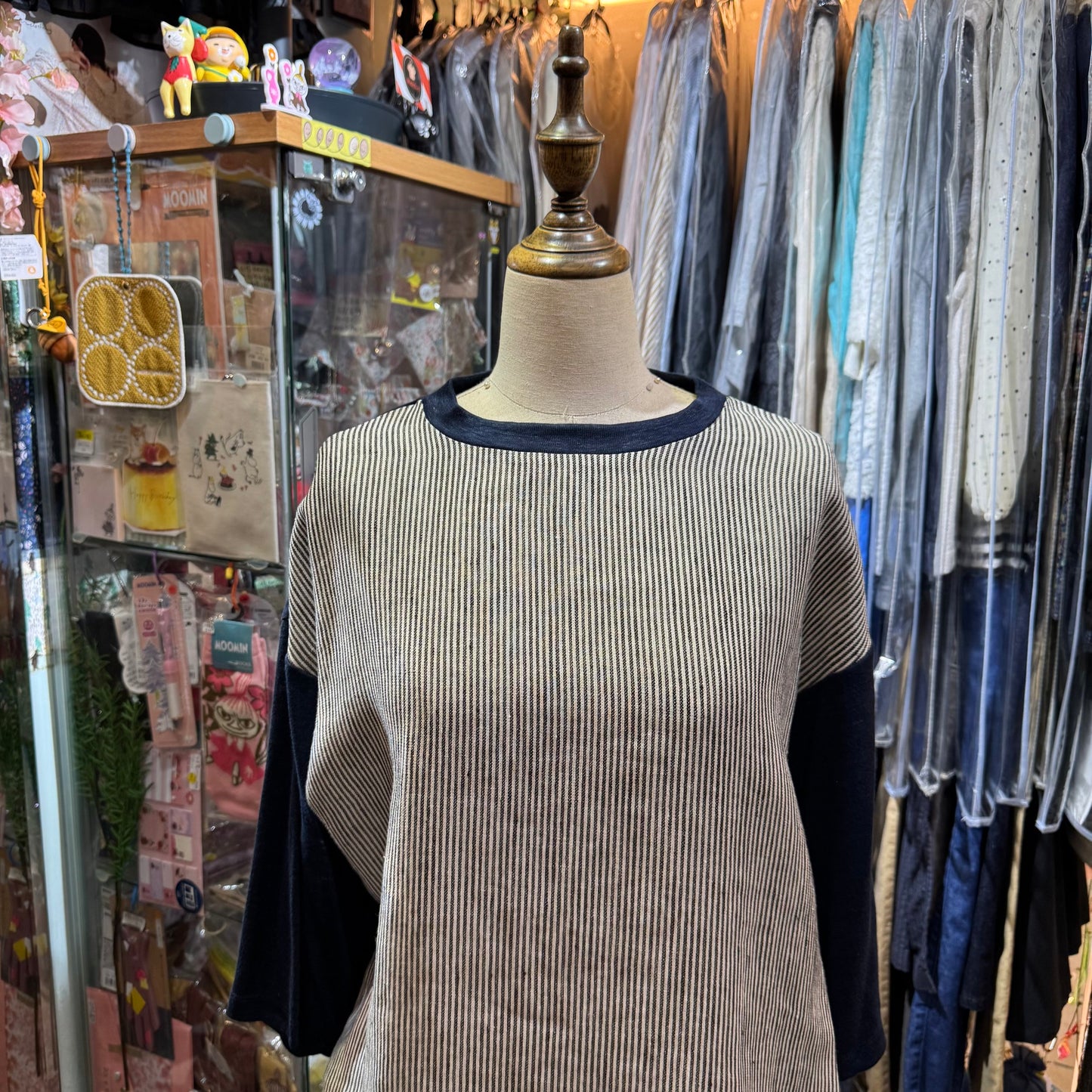 Days Navy Linen Striped T-shirt, made in Japan