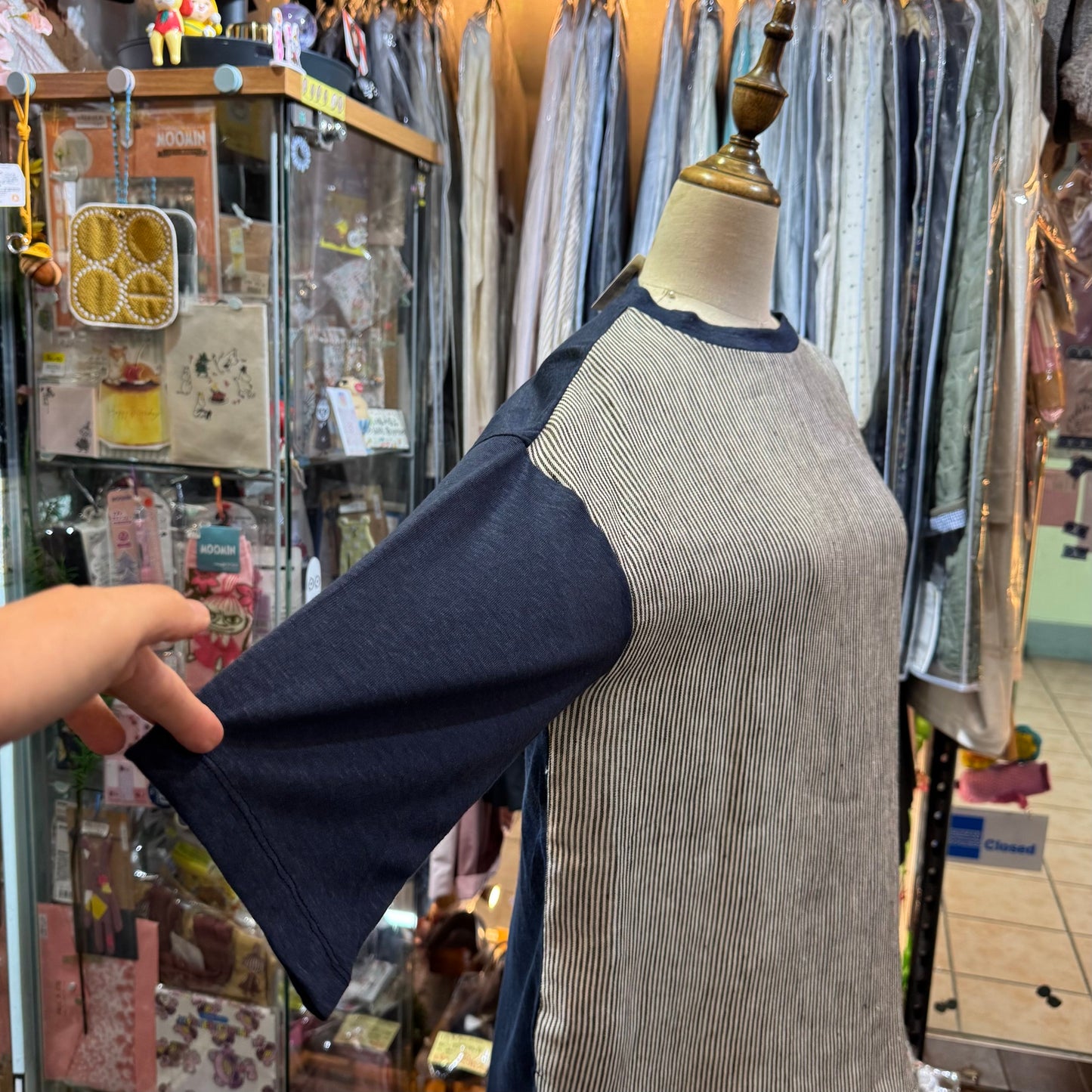 Days Navy Linen Striped T-shirt, made in Japan