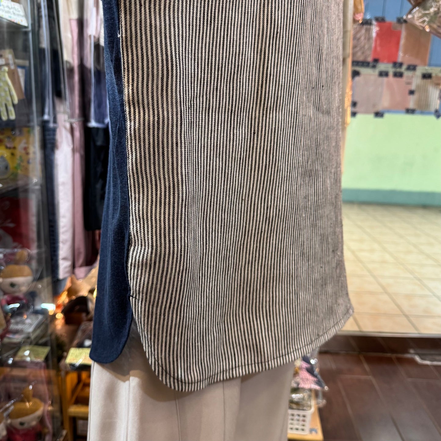 Days Navy Linen Striped T-shirt, made in Japan