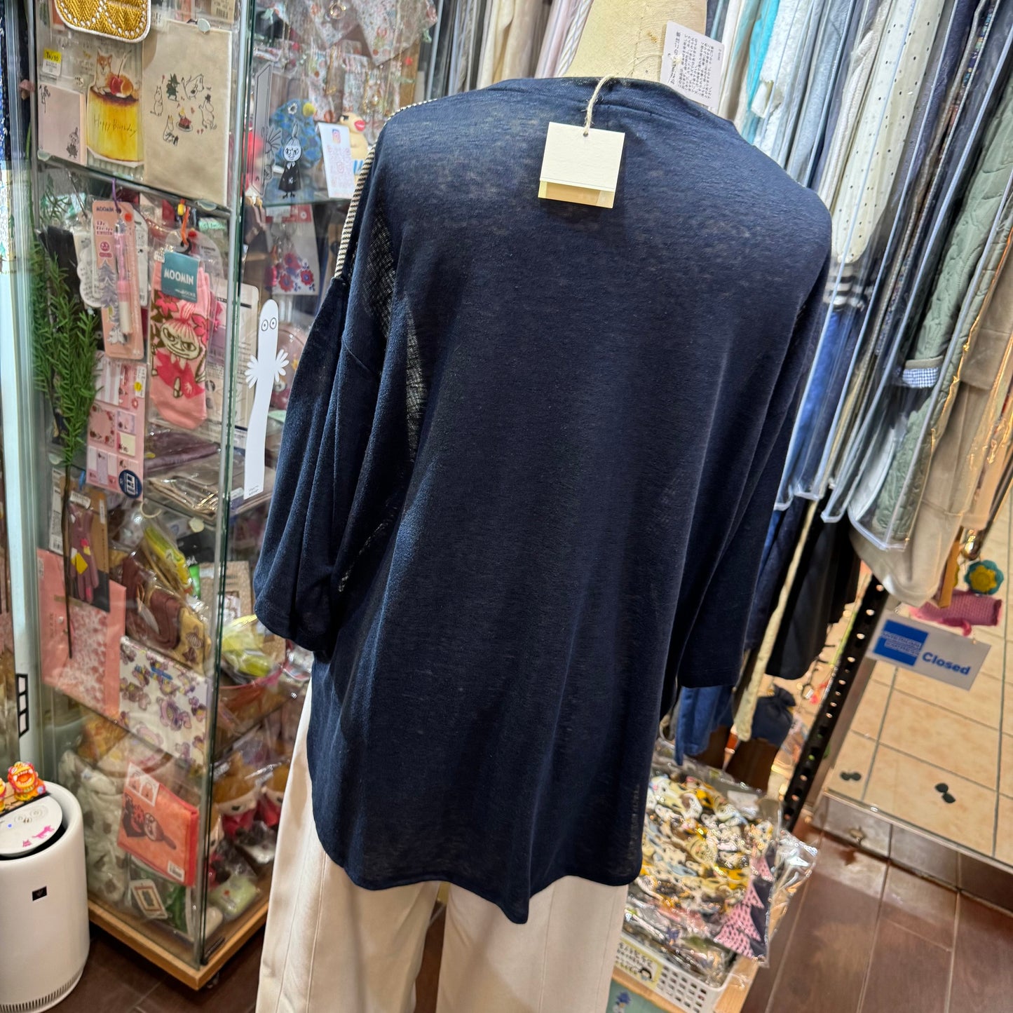 Days Navy Linen Striped T-shirt, made in Japan