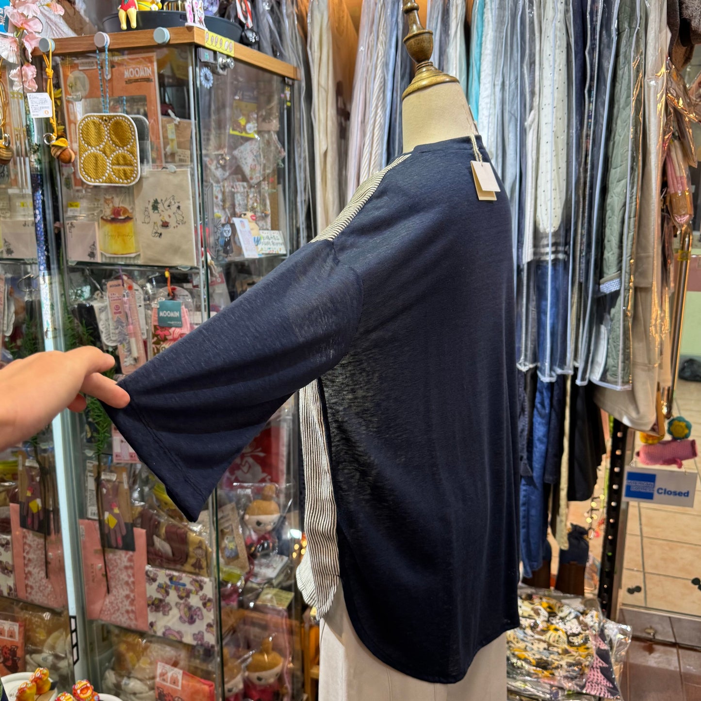 Days Navy Linen Striped T-shirt, made in Japan