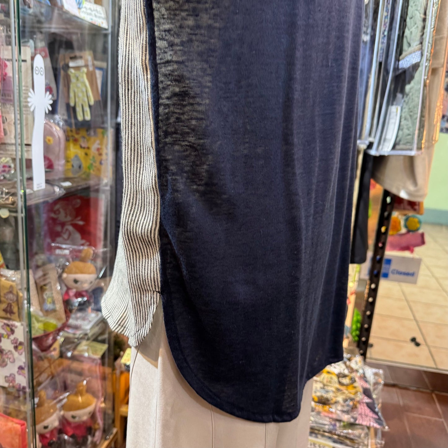 Days Navy Linen Striped T-shirt, made in Japan