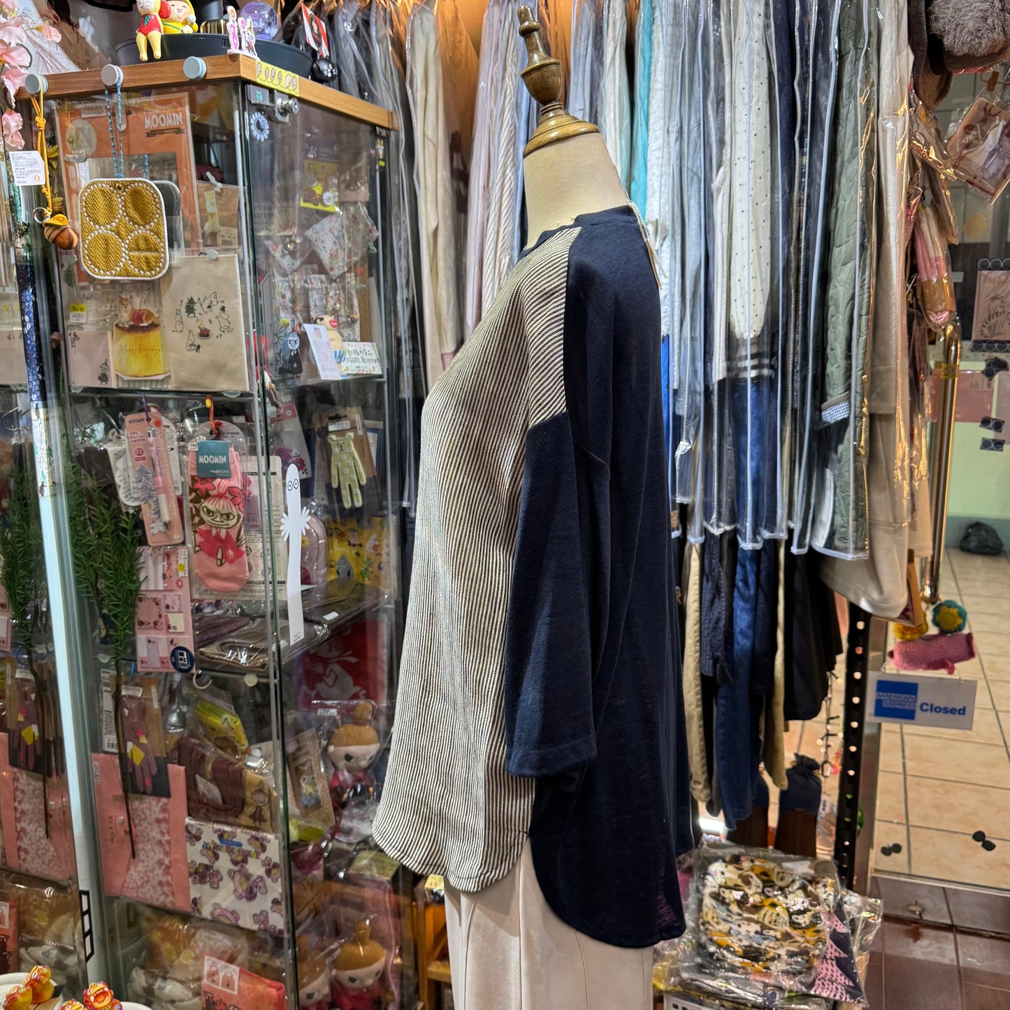 Days Navy Linen Striped T-shirt, made in Japan