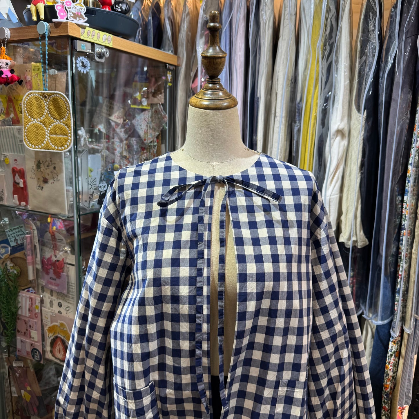 Gauze Checked 2Way Blouse Top,made in Japan