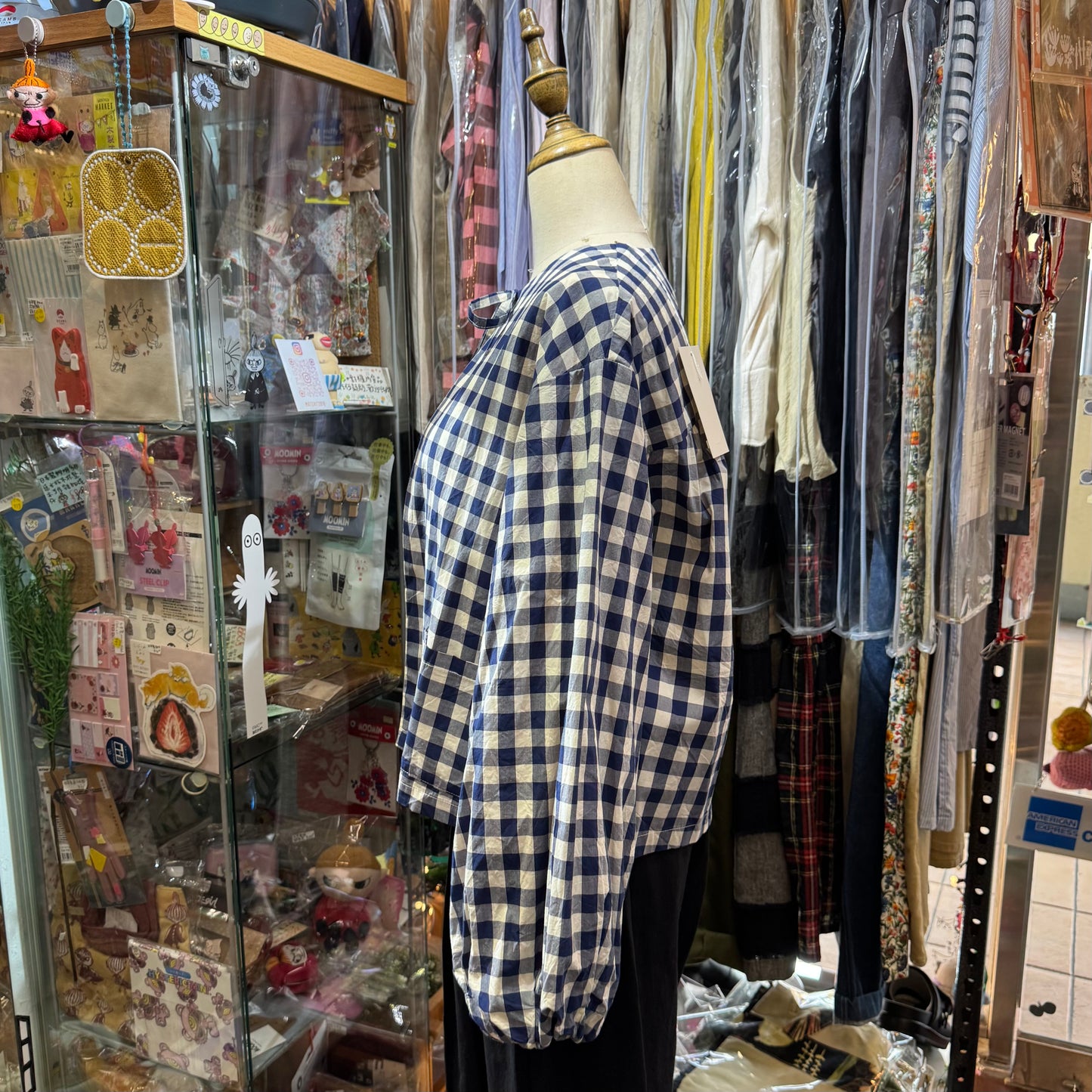 Gauze Checked 2Way Blouse Top,made in Japan