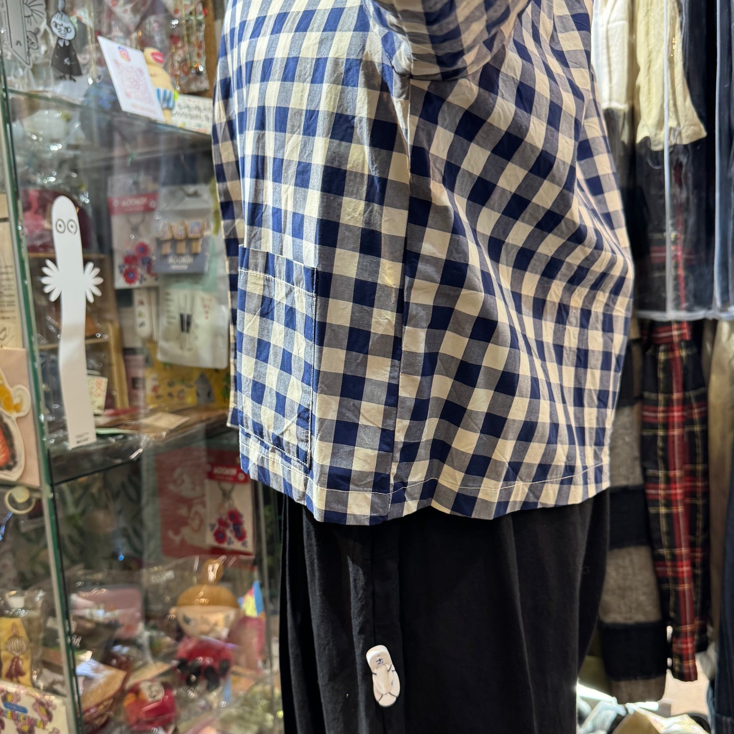 Gauze Checked 2Way Blouse Top,made in Japan
