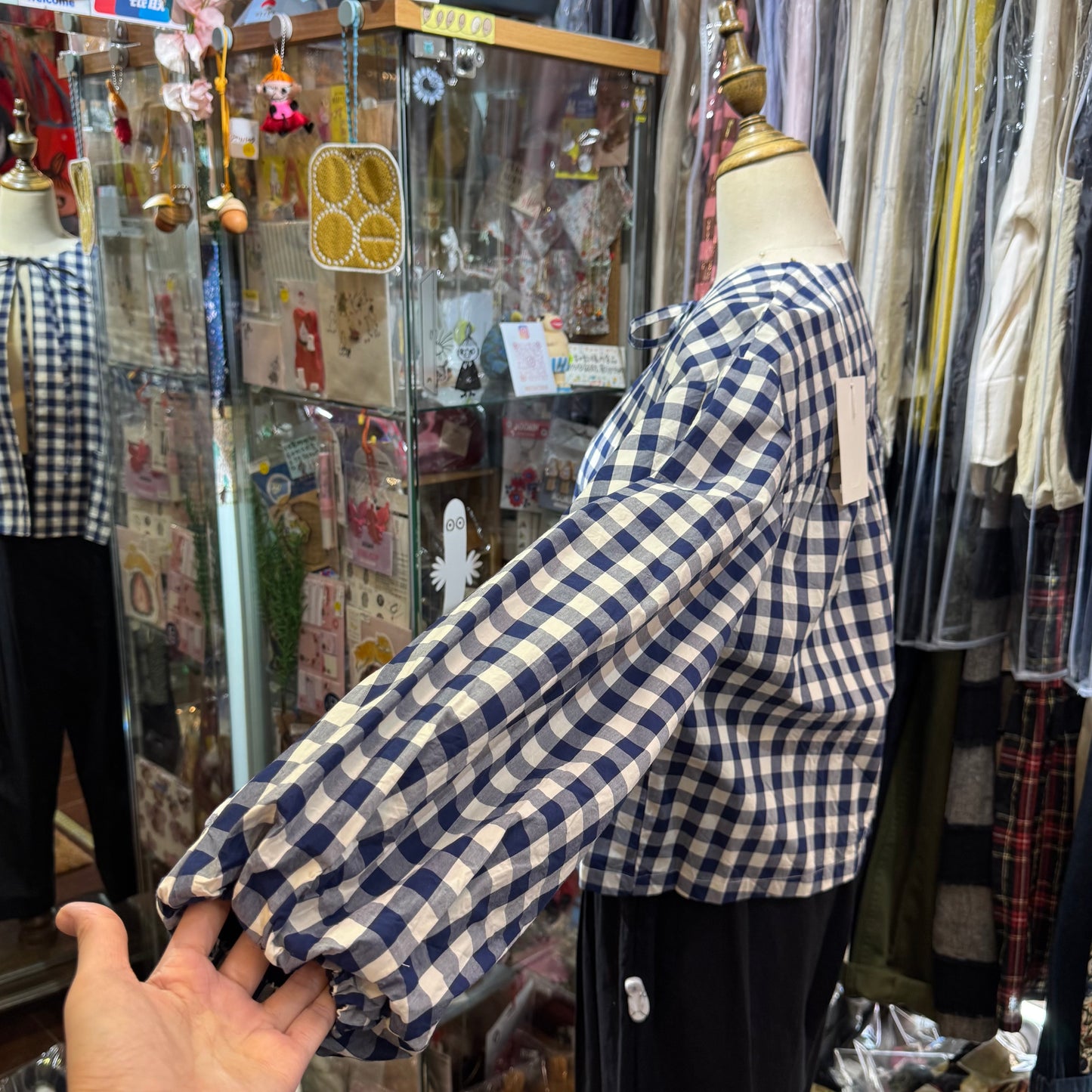 Gauze Checked 2Way Blouse Top,made in Japan