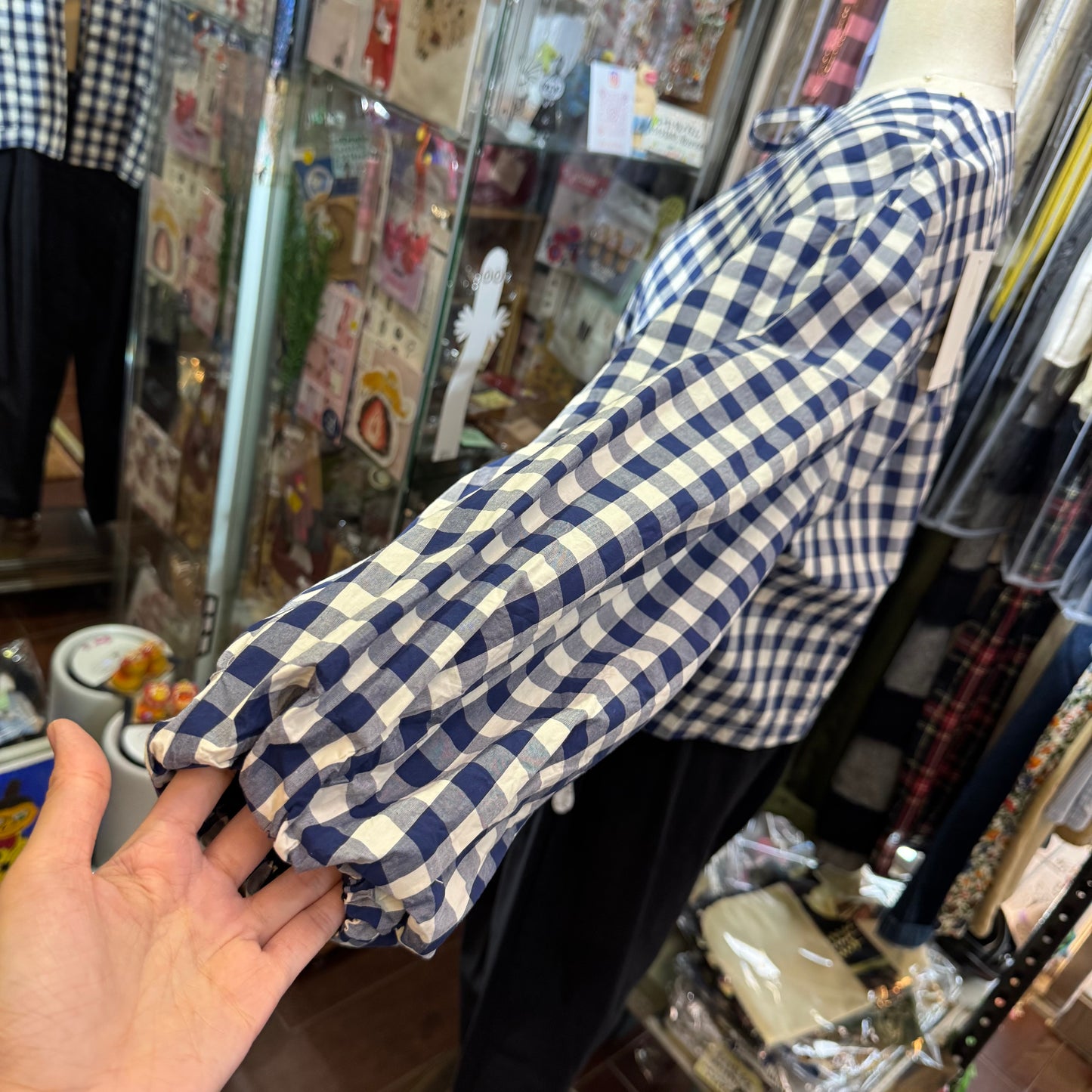 Gauze Checked 2Way Blouse Top,made in Japan