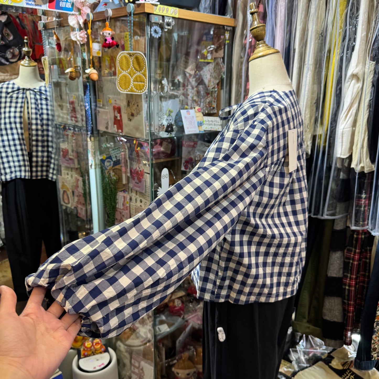 Gauze Checked 2Way Blouse Top,made in Japan