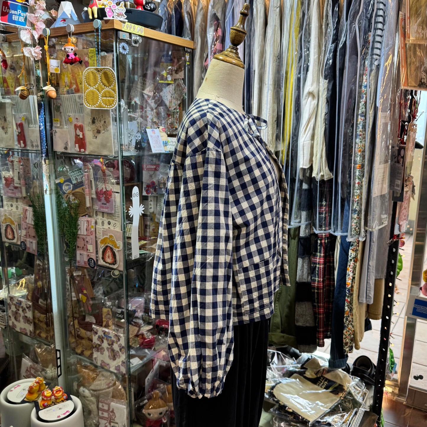Gauze Checked 2Way Blouse Top,made in Japan