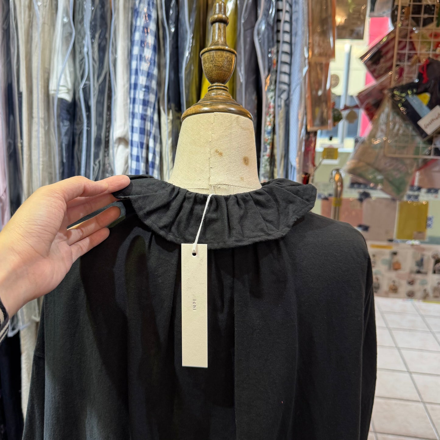 Ichi Black Frill Shirt, made in Vietnam