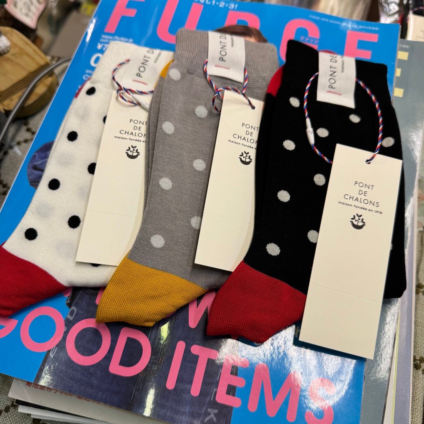 Pont de Chalons Polka Socks, 3 Colors, made in Japan