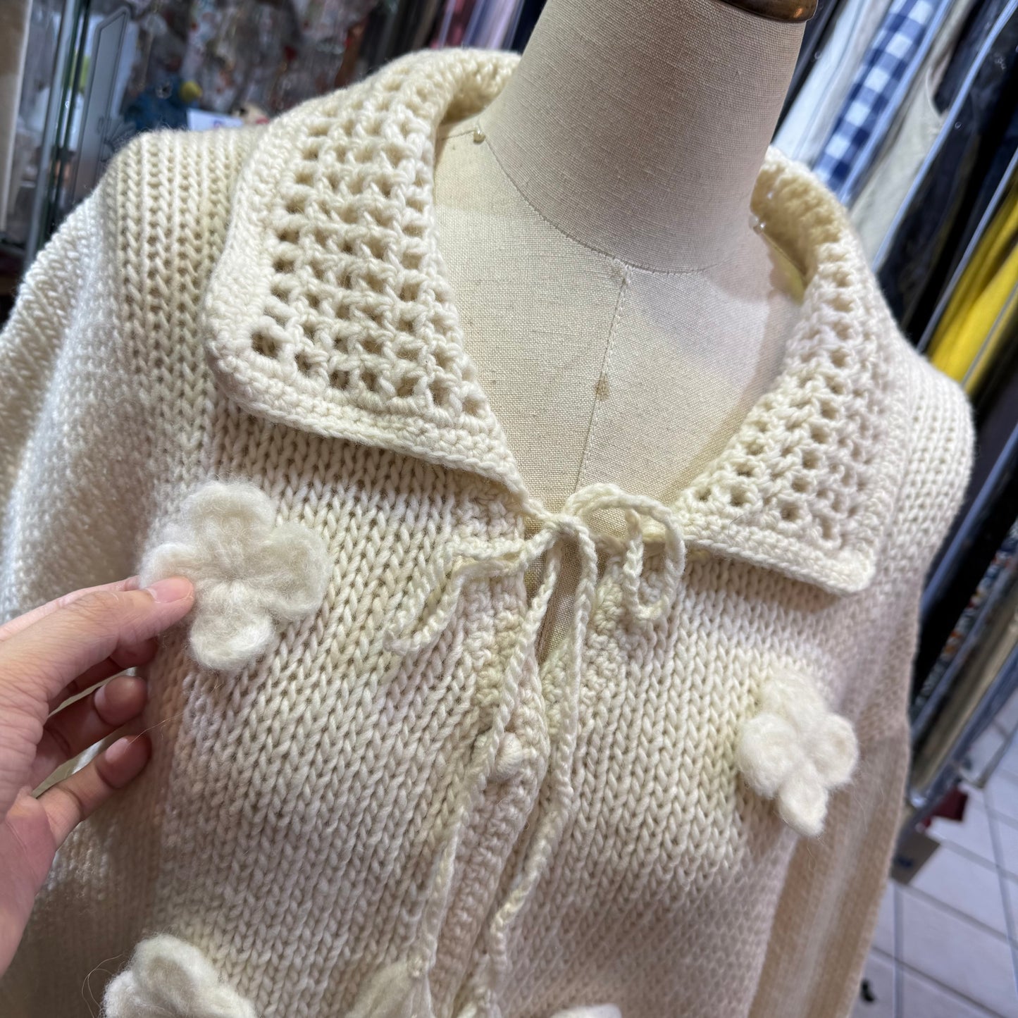 Tumugu White Hand Knit Cardigan, made in Peru