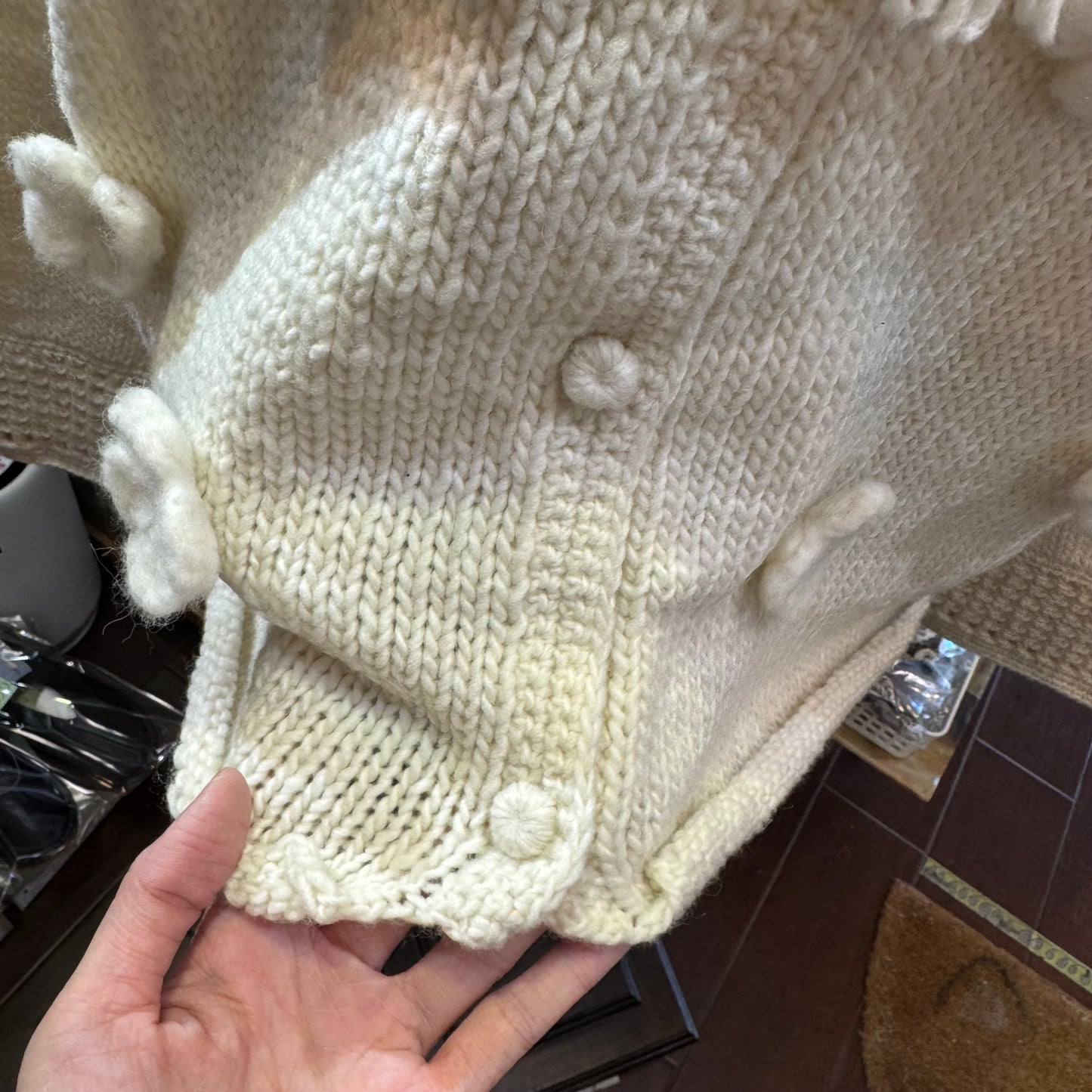 Tumugu White Hand Knit Cardigan, made in Peru