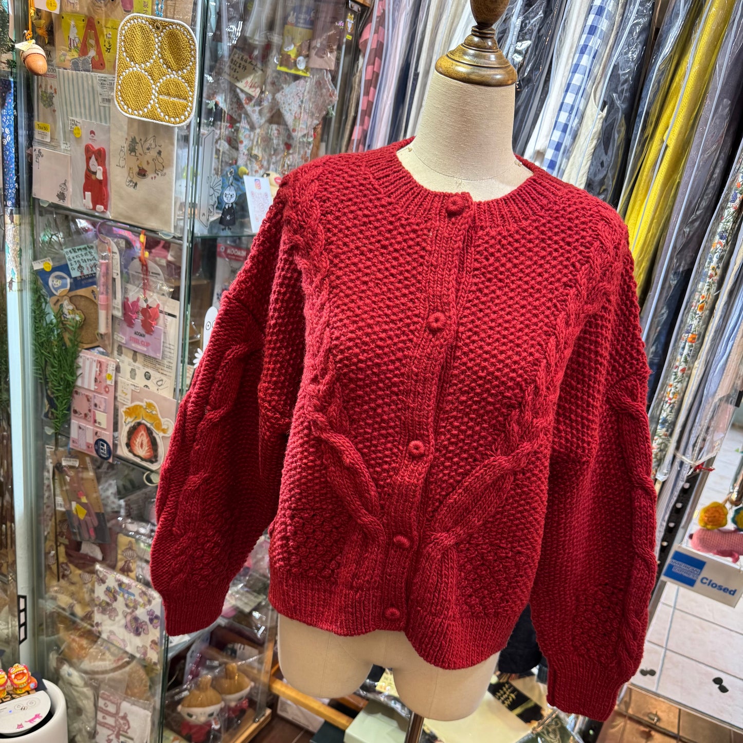 Tumugu Red Hand Knit Cardigan, made in Peru