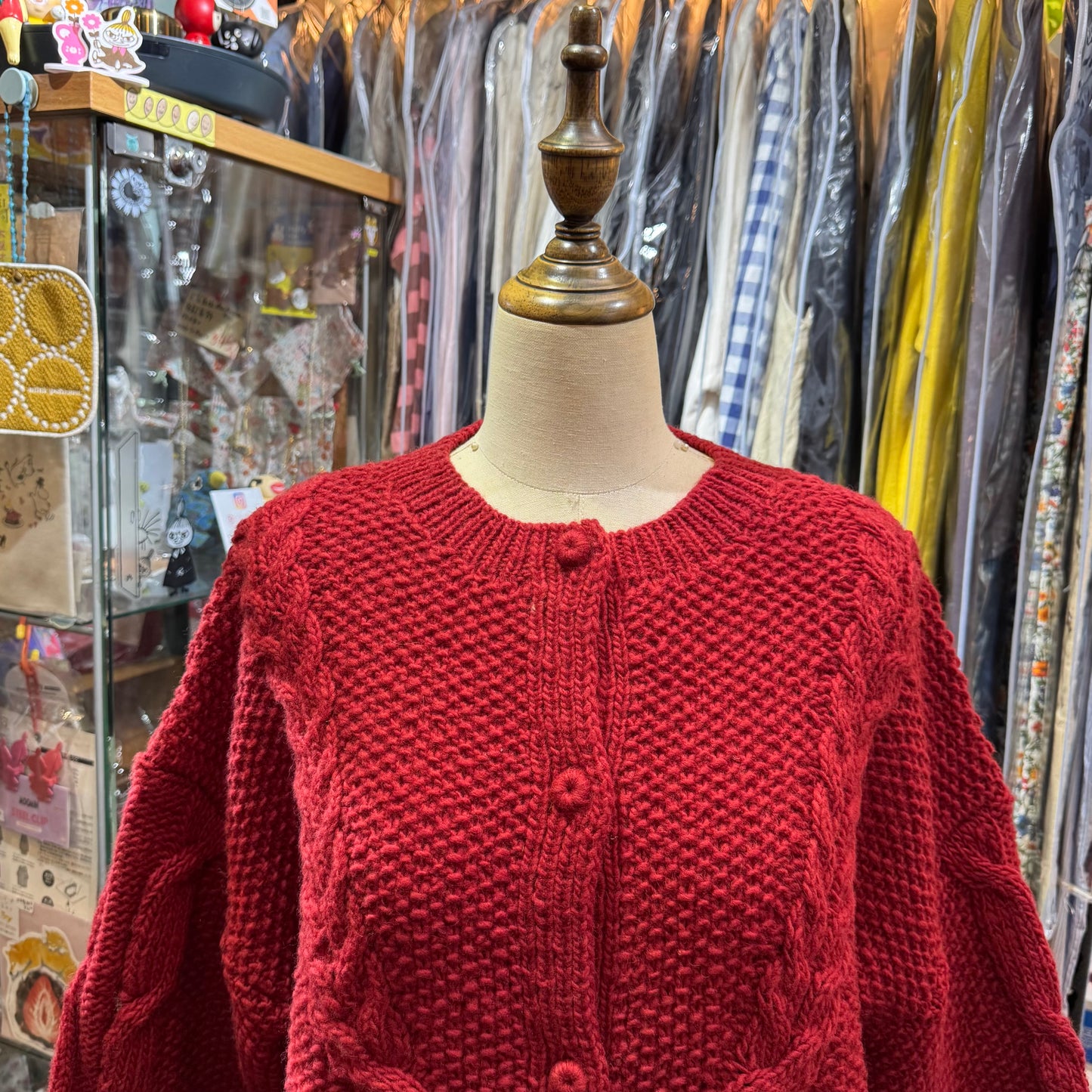 Tumugu Red Hand Knit Cardigan, made in Peru