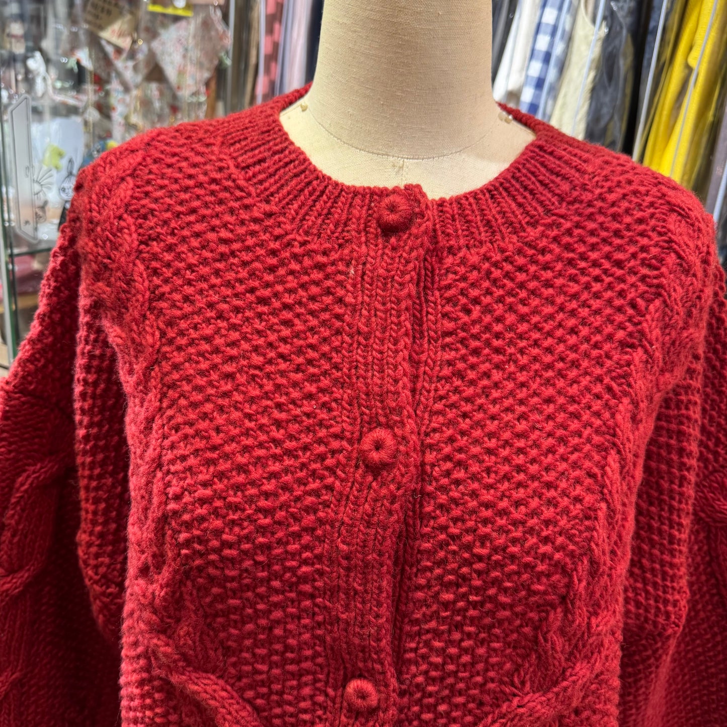 Tumugu Red Hand Knit Cardigan, made in Peru