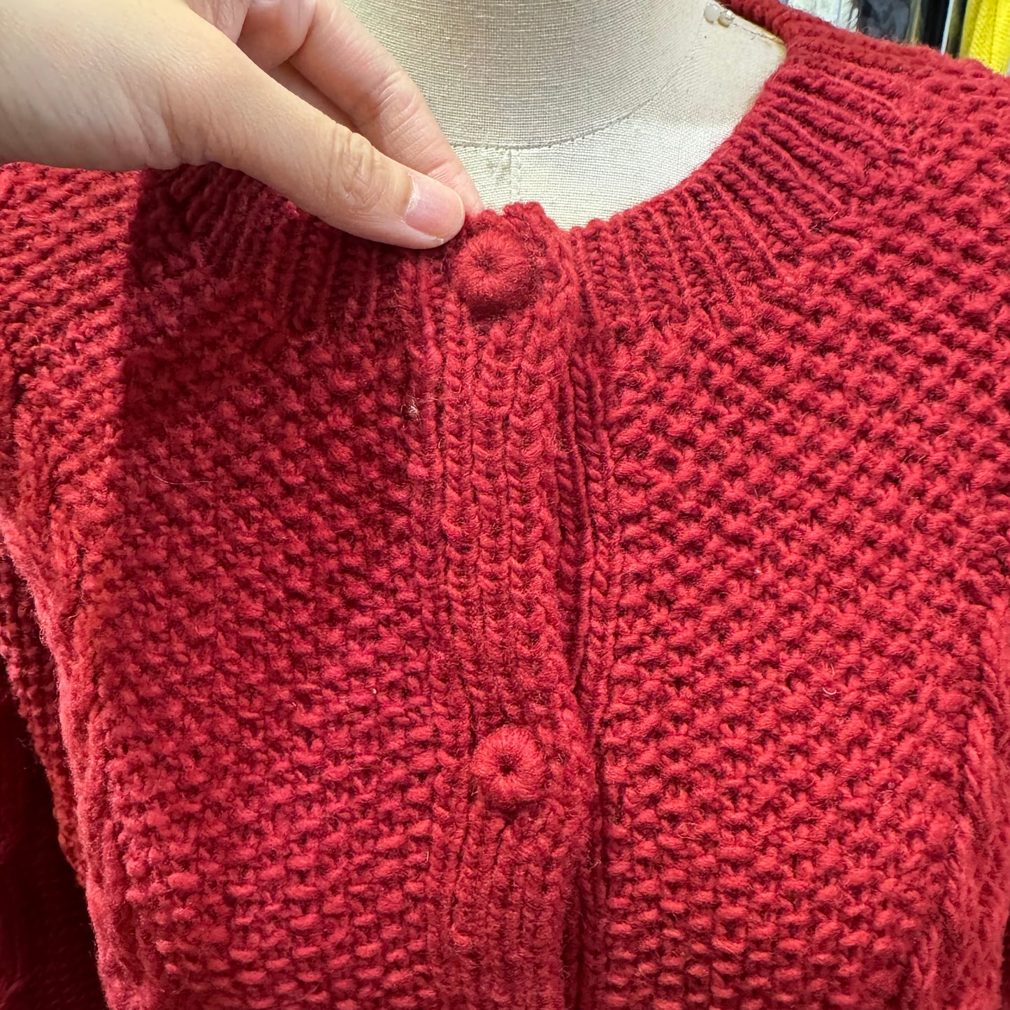 Tumugu Red Hand Knit Cardigan, made in Peru