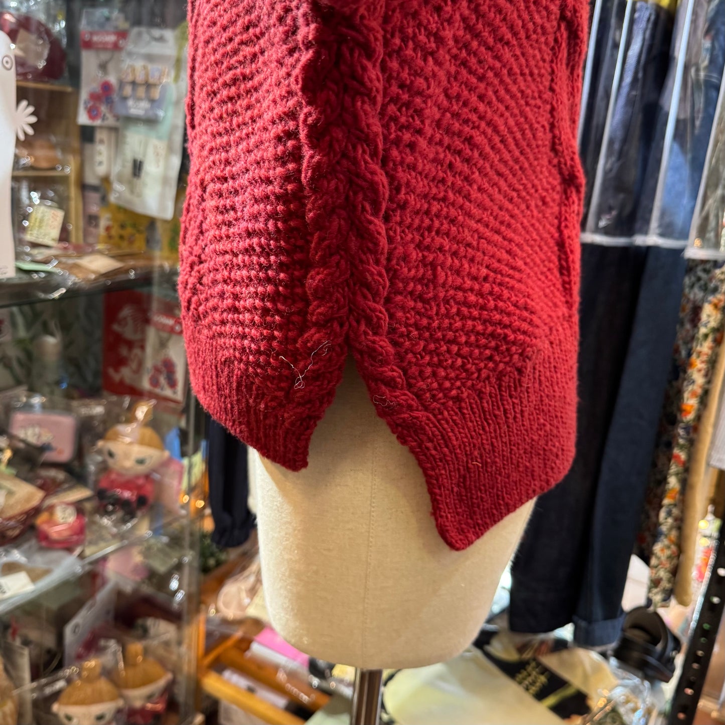 Tumugu Red Hand Knit Cardigan, made in Peru
