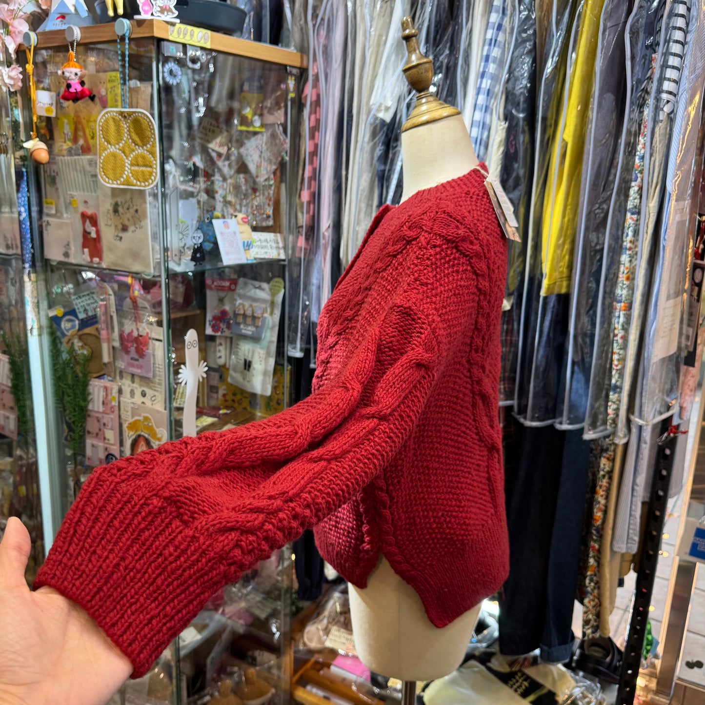 Tumugu Red Hand Knit Cardigan, made in Peru
