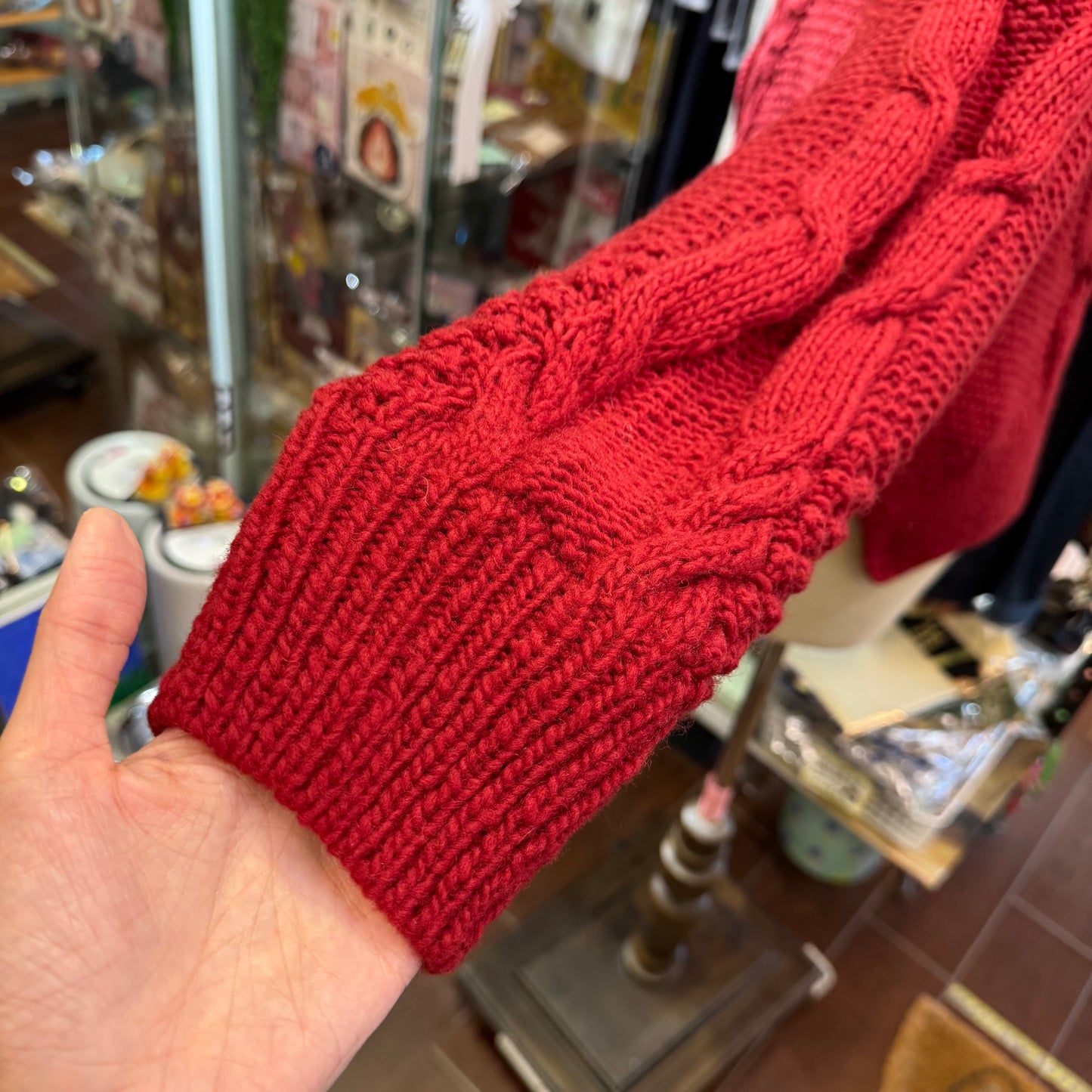 Tumugu Red Hand Knit Cardigan, made in Peru