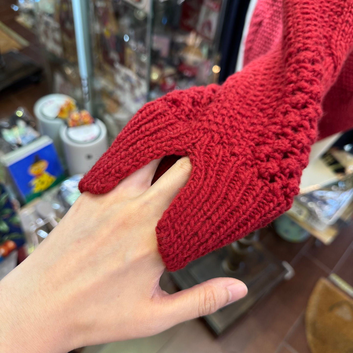 Tumugu Red Hand Knit Cardigan, made in Peru