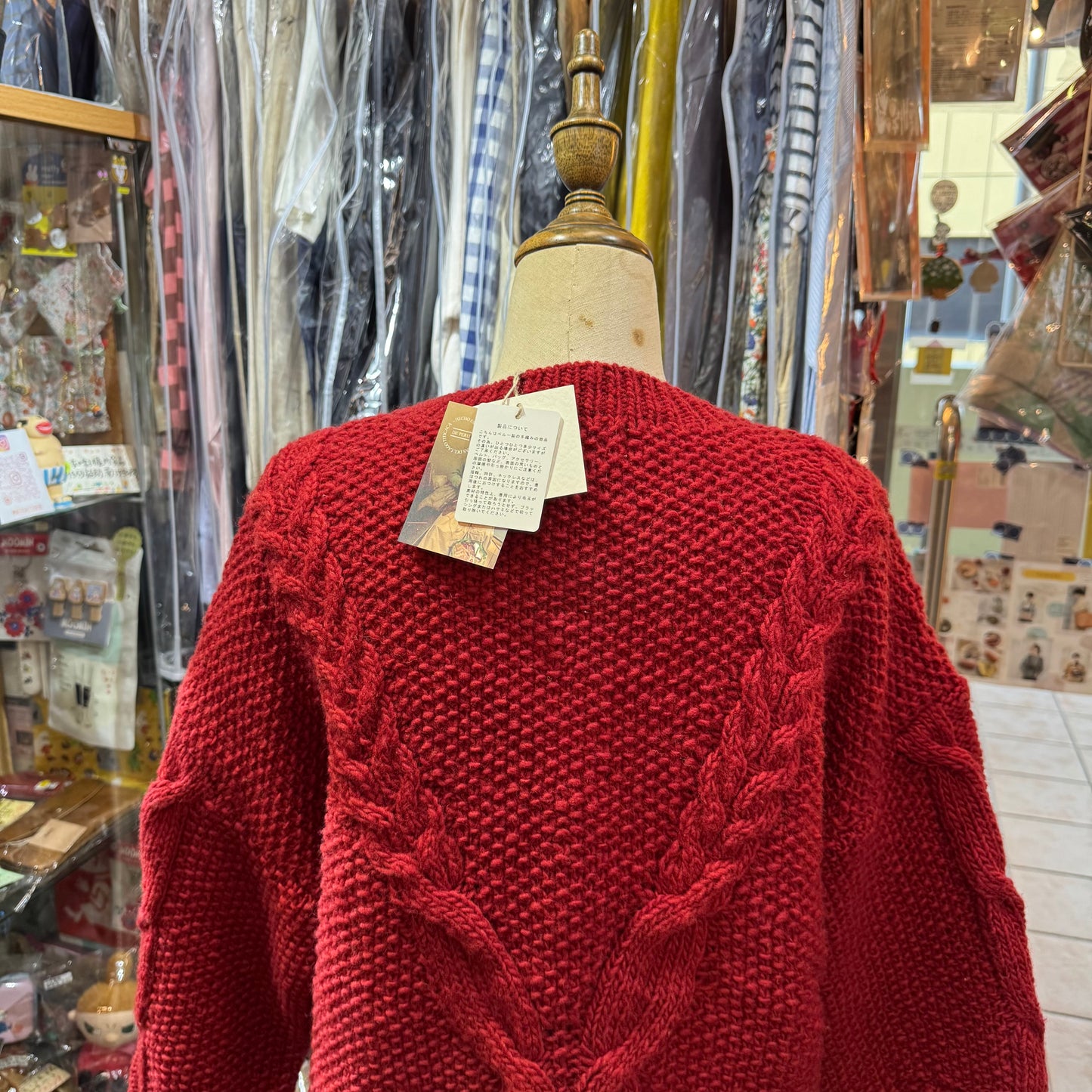 Tumugu Red Hand Knit Cardigan, made in Peru