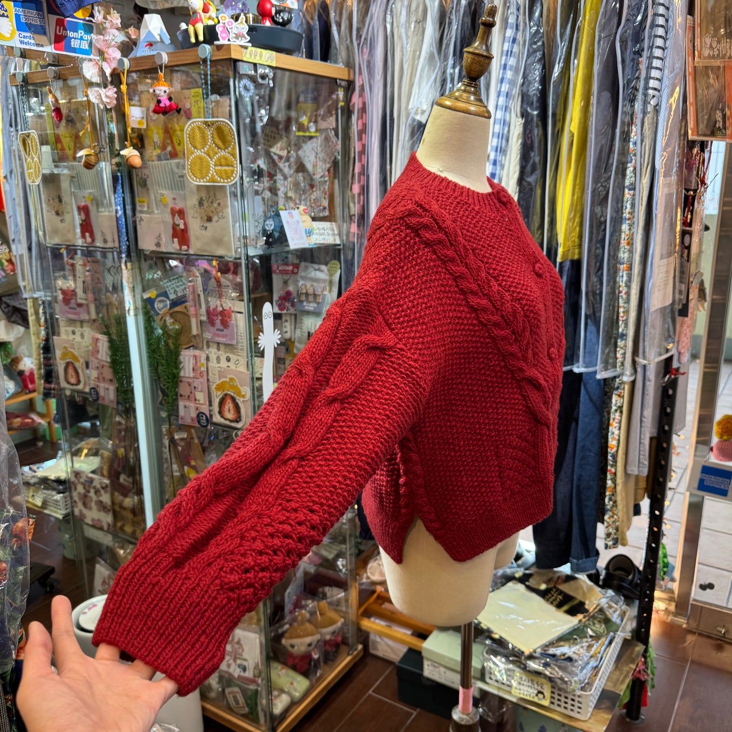 Tumugu Red Hand Knit Cardigan, made in Peru