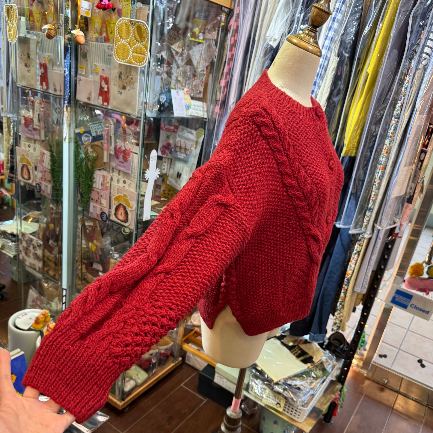 Tumugu Red Hand Knit Cardigan, made in Peru