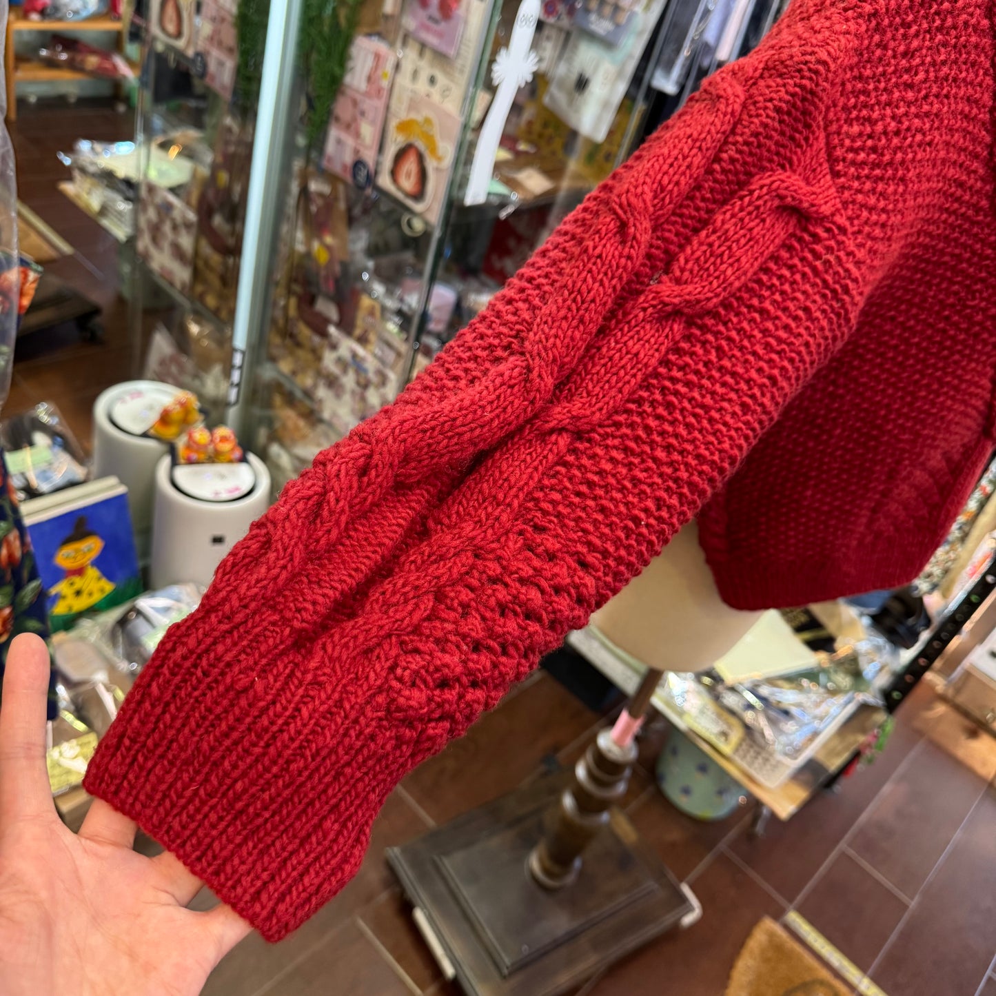 Tumugu Red Hand Knit Cardigan, made in Peru