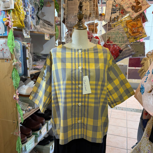 Vent d Ouest Yellow Checked 2 Way Blouse, made in Japan