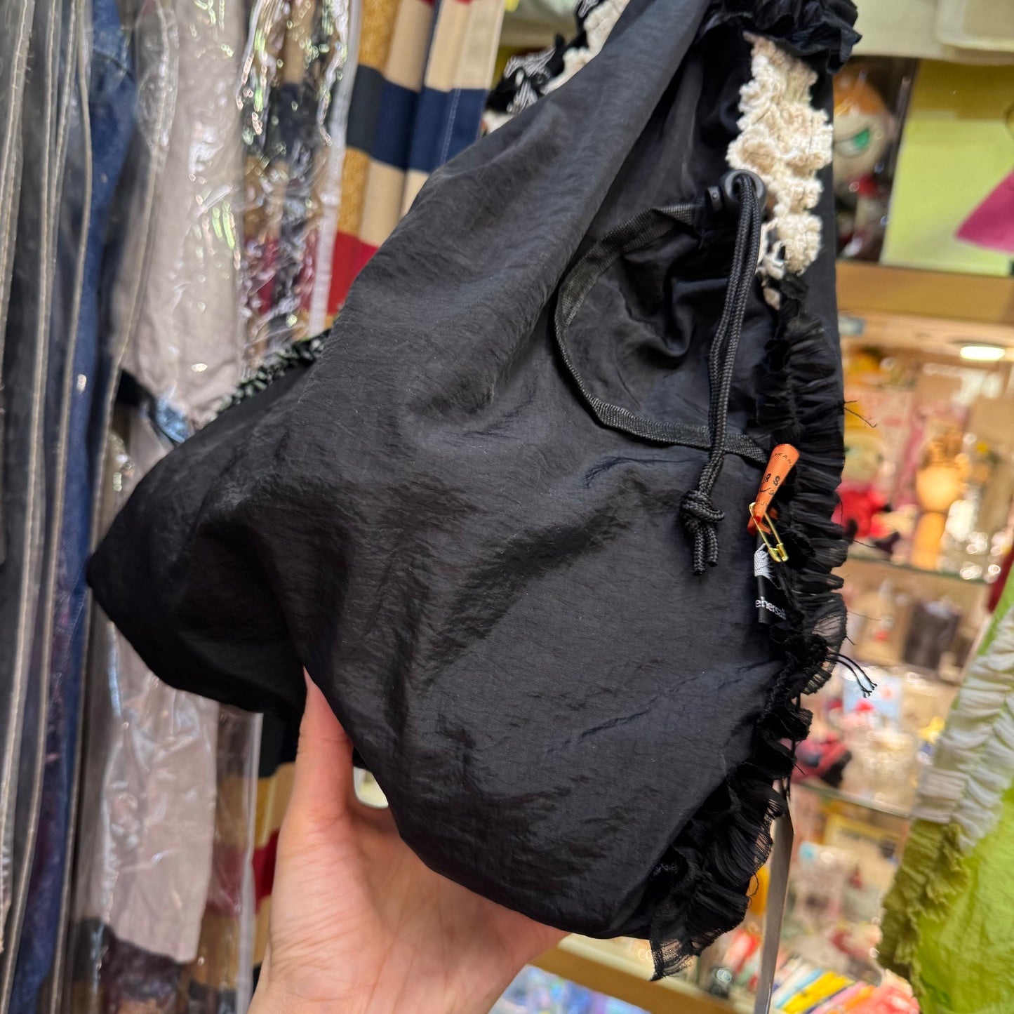 Rehersall Black Frill Nylon Bag, made in Japan