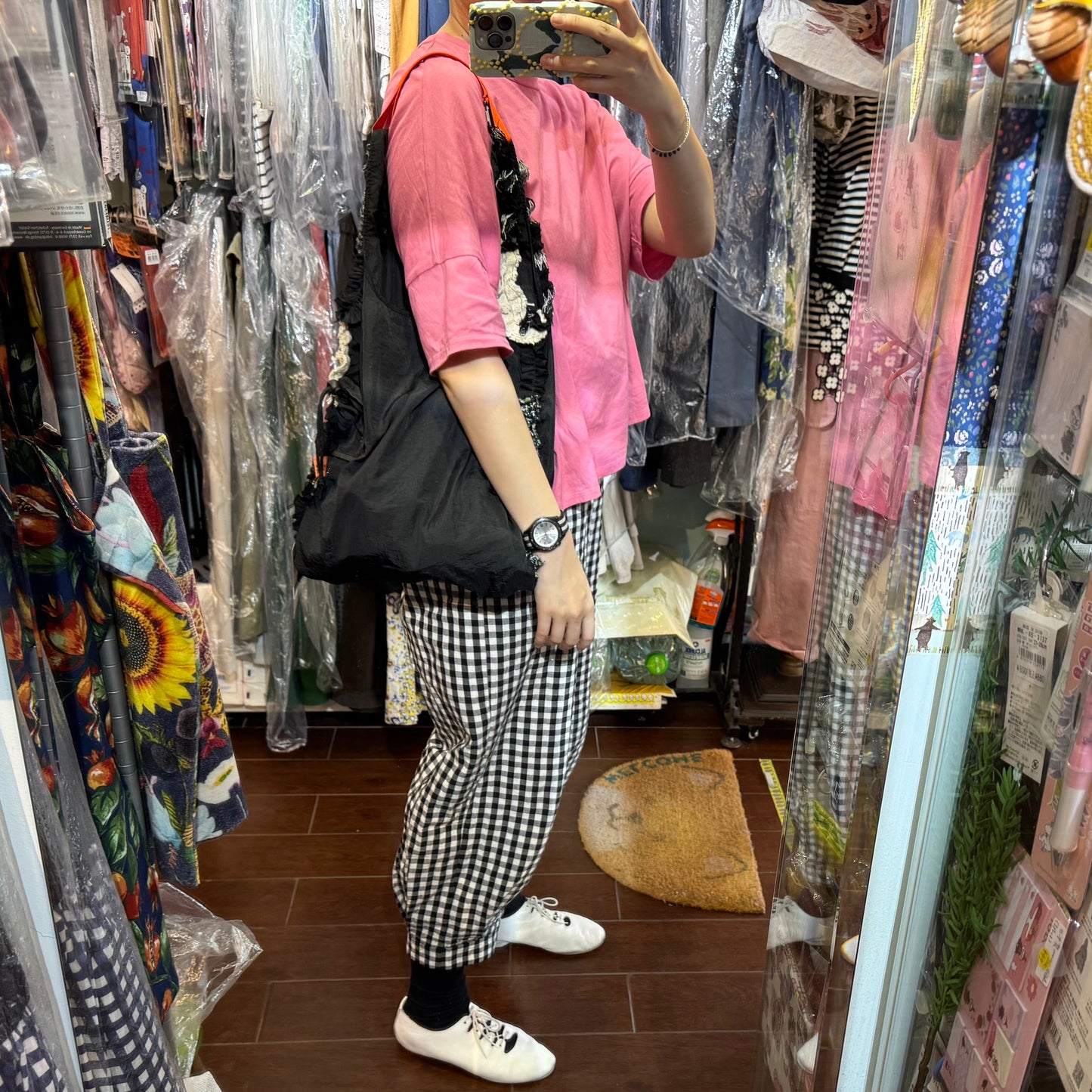 Rehersall Black Frill Nylon Bag, made in Japan
