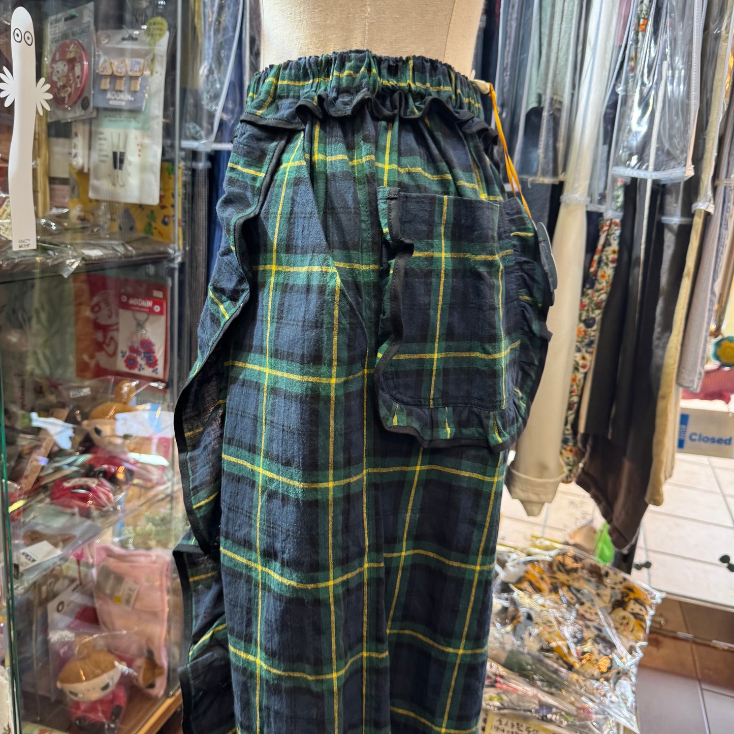 Drowse and yet… Green Checked Short Pants, made in Japan