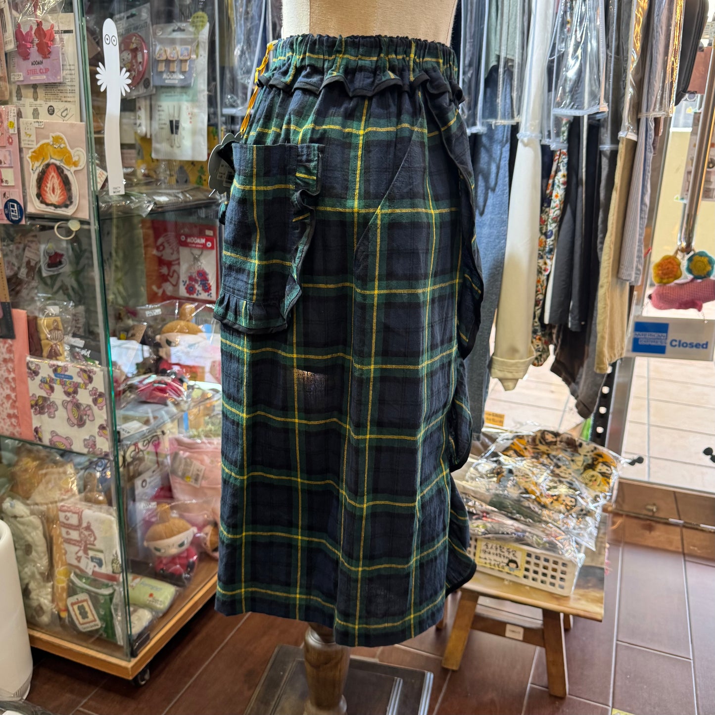 Drowse and yet… Green Checked Short Pants, made in Japan