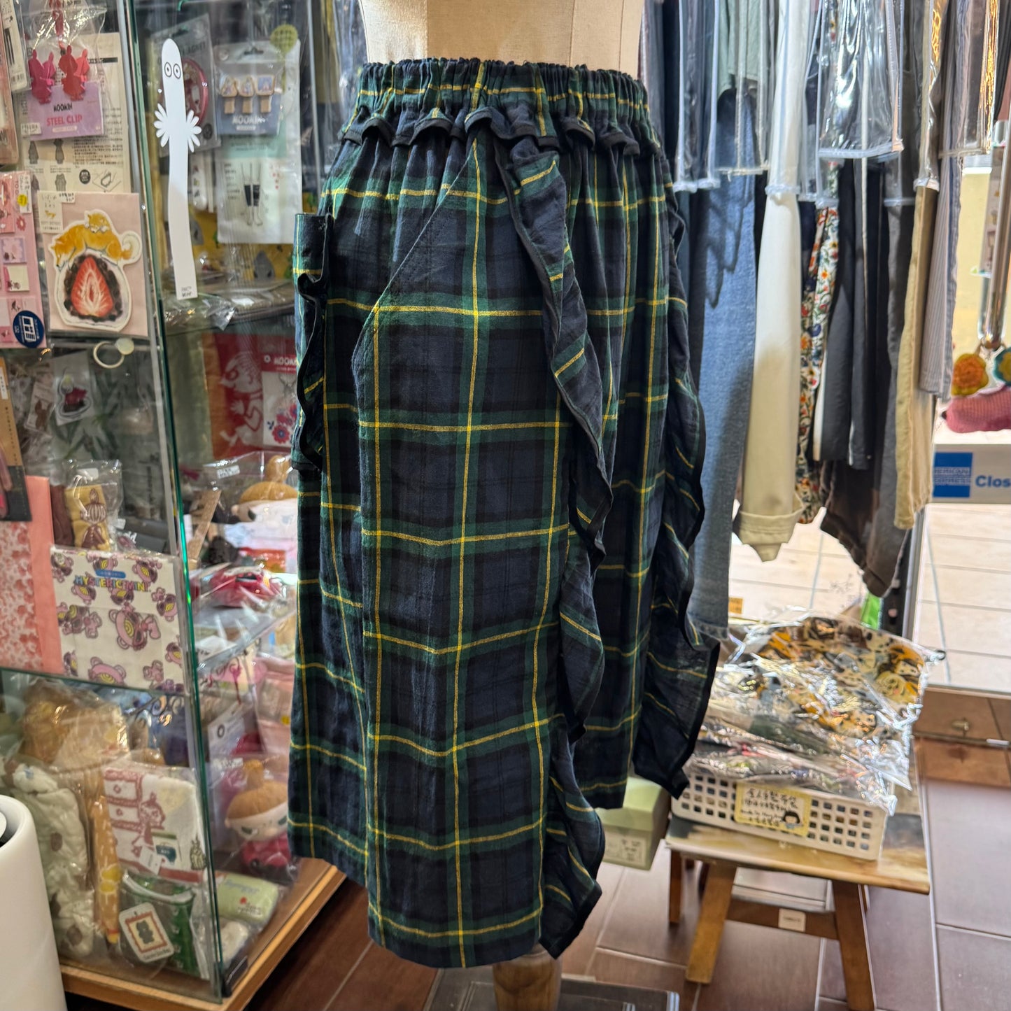 Drowse and yet… Green Checked Short Pants, made in Japan