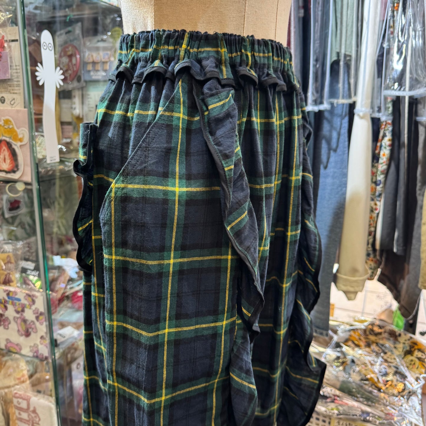 Drowse and yet… Green Checked Short Pants, made in Japan