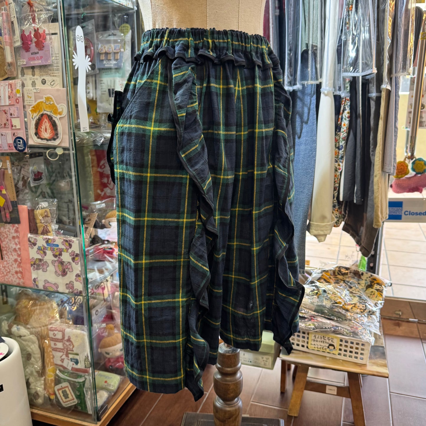 Drowse and yet… Green Checked Short Pants, made in Japan