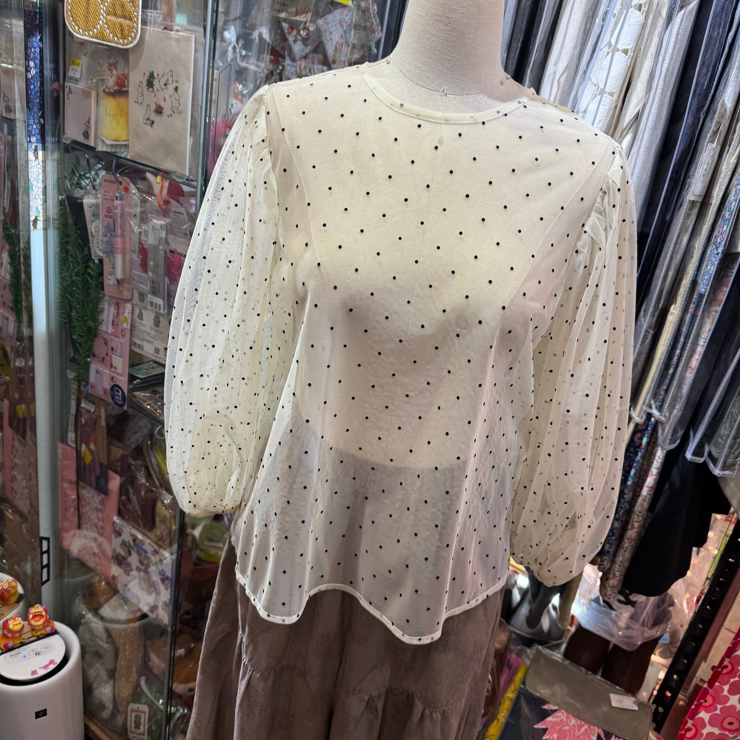 Sale- Fig London Polka Ivory See-through Top