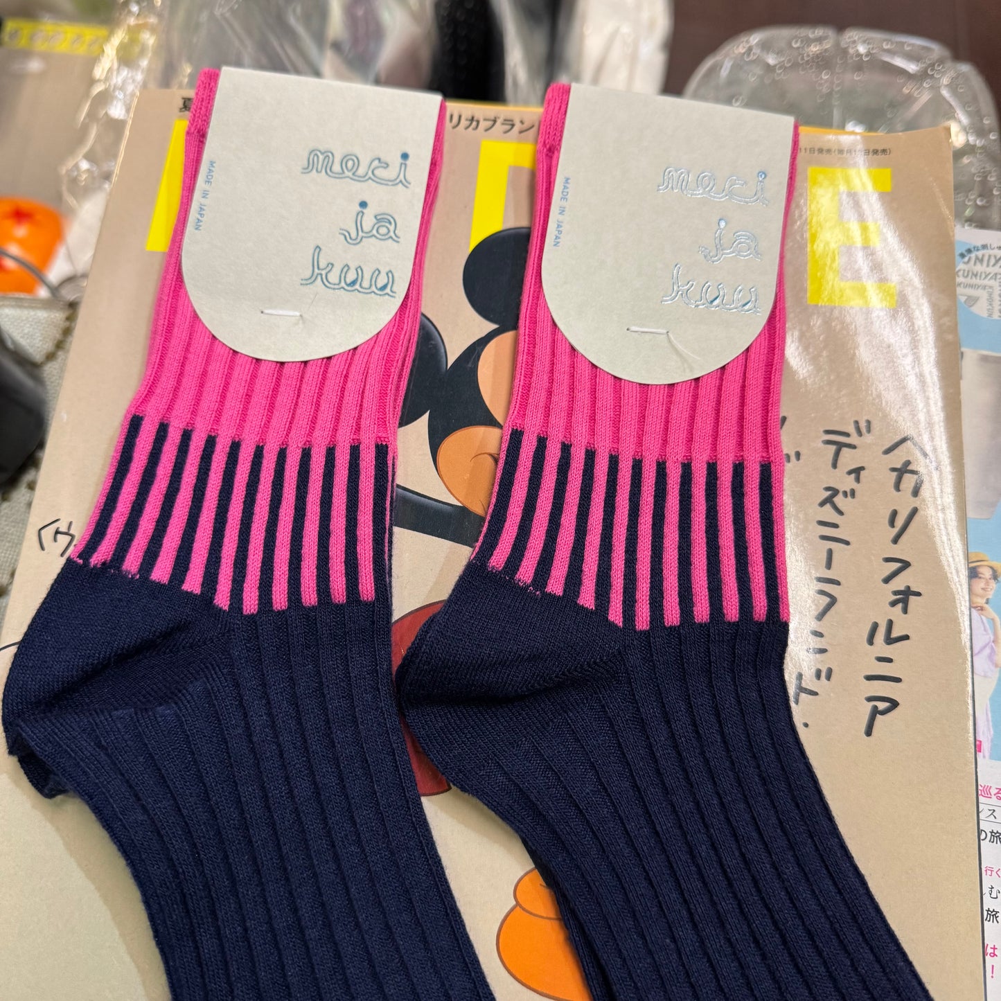 Meri Ja Kuu Pink X Navy Socks, made in Japan